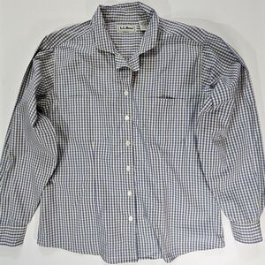 L.L Bean Button Up Shirt Womens Size 10 Blue White Plaid Classic Cotton Gorpcore